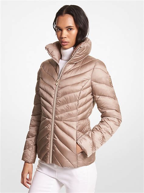 quilted nylon packable puffer coat michael kors|michael kors shiny puffer jacket.